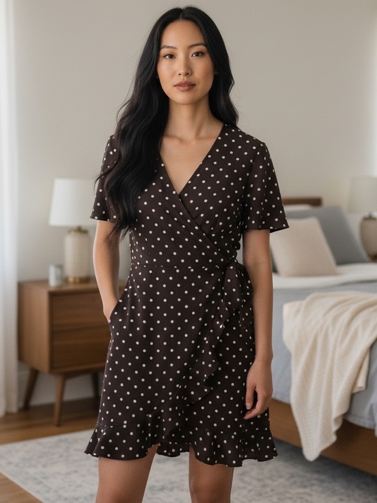 Banana Republic Dresses & Skirts - Banana Republic Brown Polka Dot Wrap Dress